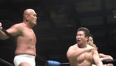 グローバル・タッグリーグ戦２０１２公式戦　２０１２年４月２７日　新潟市体育館　第７試合　秋山準＆齋藤彰俊ＶＳ佐々木健介＆宮原健斗　メインイベント　３０分１本勝負