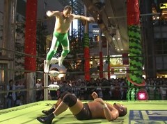 リクエストマッチ　汐留街頭プロレス特集　三沢光晴＆潮崎豪ｖｓ丸藤正道＆杉浦貴  汐留街頭プロレス  ２００７年８月１０日　東京・汐留 日テレタワーＢ２Ｆゼロスタ広場